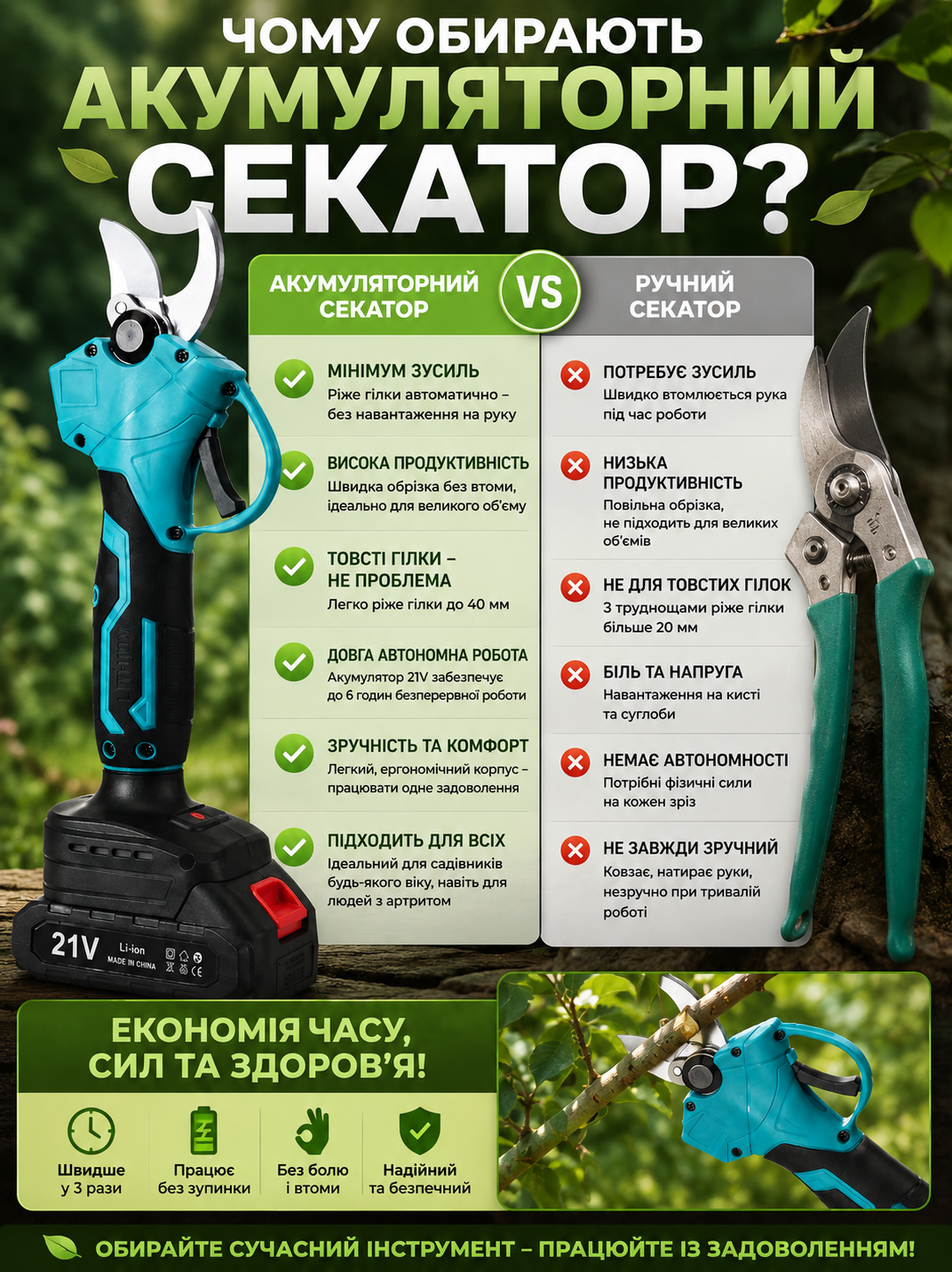Акумуляторний секатор